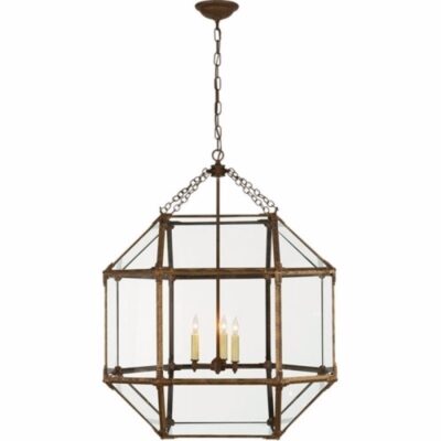 Morris Large Lantern - Gilded Iron With Clear Glass