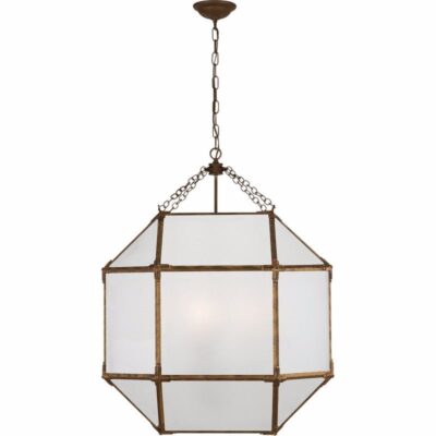 Morris Large Lantern - Gilded Iron With Frosted Glass