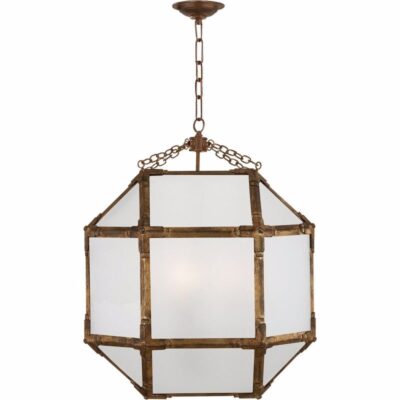 Morris Medium Lantern - Gilded Iron With Frosted Glass