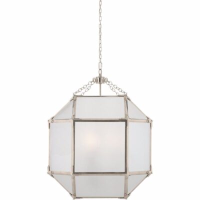 Morris Medium Lantern - Polished Nickel With Frosted Glass