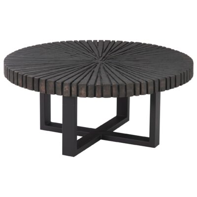 Chainsaw Coffee Table, Round, Black Iron Cross Base Black/copper