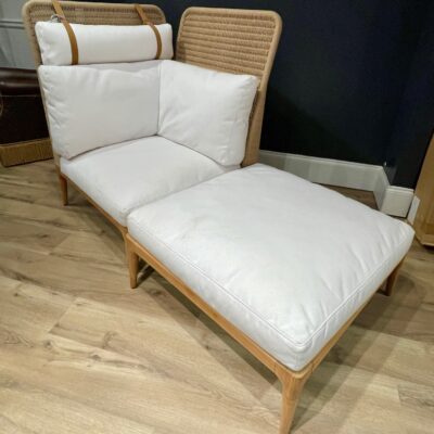 Teak Lounge Chair, Ottoman + Headrest